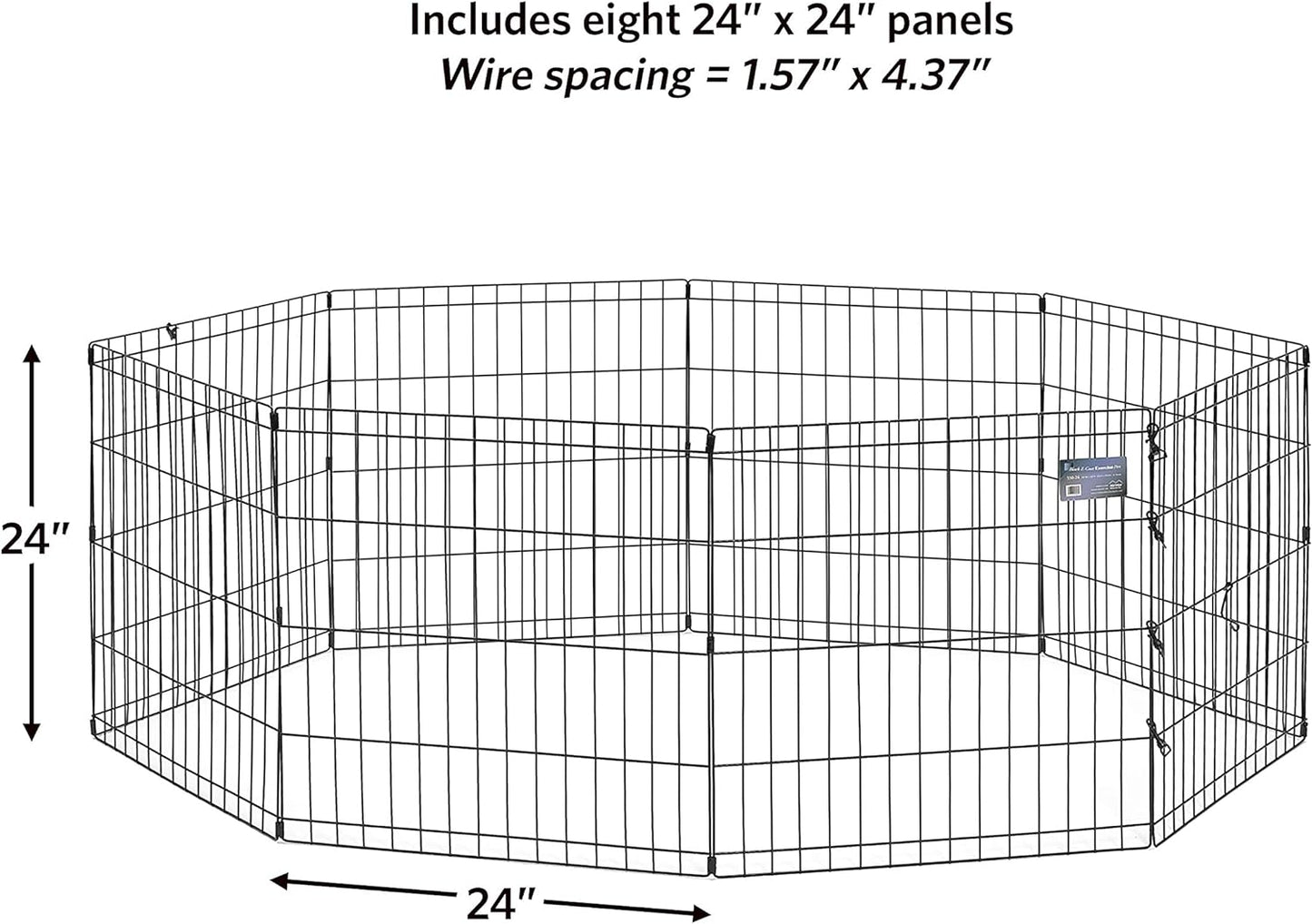 MidWest Homes for Pets Folding Metal Puppy/Dog Exercise Pen, Indoor/Outdoor Playpen with No Door, Provides 16 Sq Feet of Play Space, 24-Inches Tall, Black E-Coated