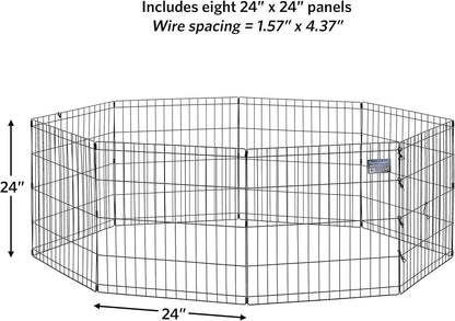 MidWest Homes for Pets Folding Metal Puppy/Dog Exercise Pen, Indoor/Outdoor Playpen with No Door, Provides 16 Sq Feet of Play Space, 24-Inches Tall, Black E-Coated