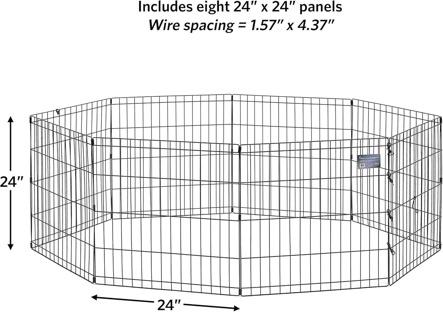 MidWest Homes for Pets Folding Metal Puppy/Dog Exercise Pen, Indoor/Outdoor Playpen with No Door, Provides 16 Sq Feet of Play Space, 24-Inches Tall, Black E-Coated