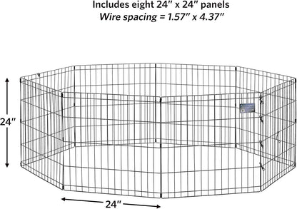MidWest Homes for Pets Folding Metal Puppy/Dog Exercise Pen, Indoor/Outdoor Playpen with No Door, Provides 16 Sq Feet of Play Space, 24-Inches Tall, Black E-Coated