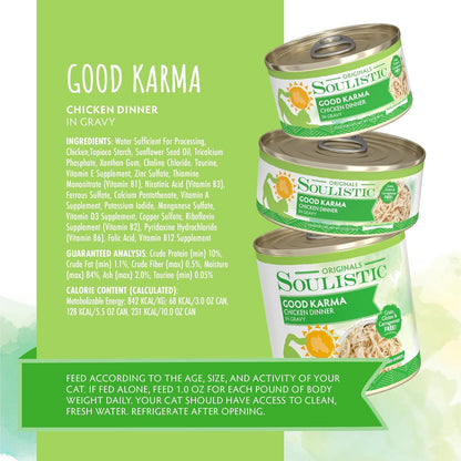 Soulistic Originals, Good Karma Chicken Dinner in Gravy, 5.5oz Can, Pack of 8
