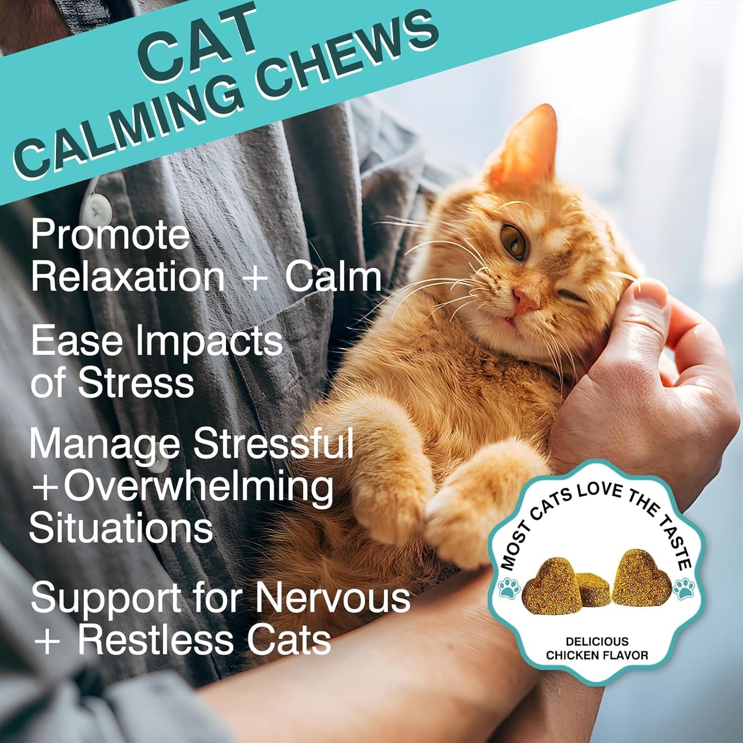 Cat Calming Treats, 140 Soft Chews to Relieve Anxiety, Stress & Prevent Bites, Perfect for Travel & Veterinary Visits, Soothing Calming Care for Indoor Cats Chicken Flavor 7.41 OZ