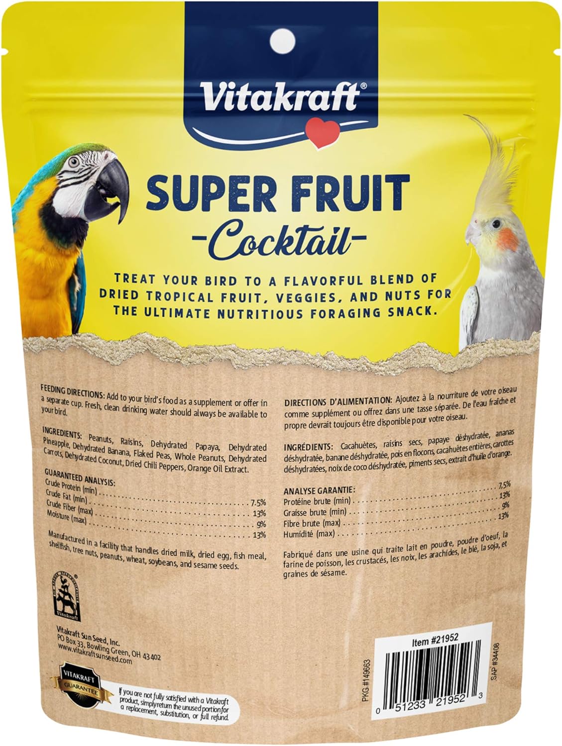 Vitakraft Fresh Super Fruit Cocktail - Tropical Parrot Fruit Blend - Parrot and Parakeet Treats 1.25 Pound (Pack of 1)