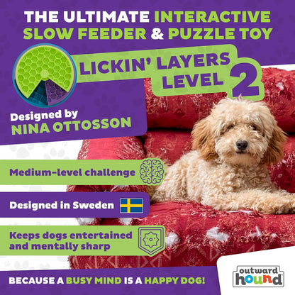 Outward Hound by Nina Ottosson Lickin’ Layers 3-in-1 Interactive Dog Feeder Puzzle, Lick Mat & Slow Feeder Bowl – Mental Stimulation Toy for Medium & Large Dogs, Holds 2 Cups of Wet or Dry Food