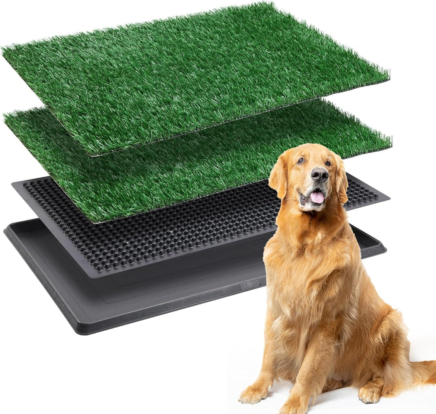 Dog Grass Pad with Tray, Large 30x20in Reusable Artificial Grass Pee Pad for Dogs & Puppy Potty Training Litter Box for Indoor & Outdoor Use