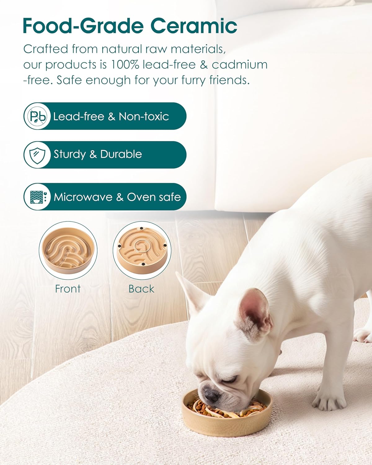 vancasso Slow Feeder Dog Bowl, 0.6 Cup Ceramic Slow Feeding Food Dish for Small Breed, Puzzle Dog Food Bowl for Fast Eater, Brown