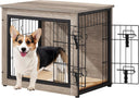 Yaheetech 27.5'' Dog Crate Furniture with Cushion Wooden Dog Crate with Double Doors/Adjustable Feet Side End Table for Small/Medium Dogs, Greige