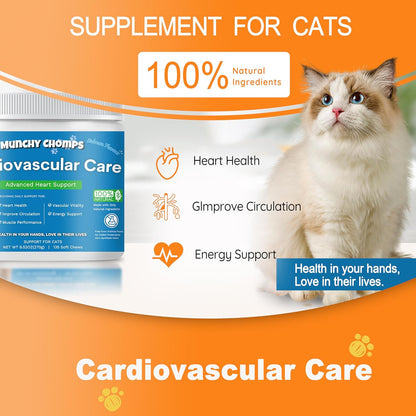 Cardio Chews for Cats - Advanced Cardiovascular Care - Heart Health & Circulation Support with Salmon Oil, Taurine, CoQ10 & More - Feline Supplement for Optimal Cardiac Function (Salmon)