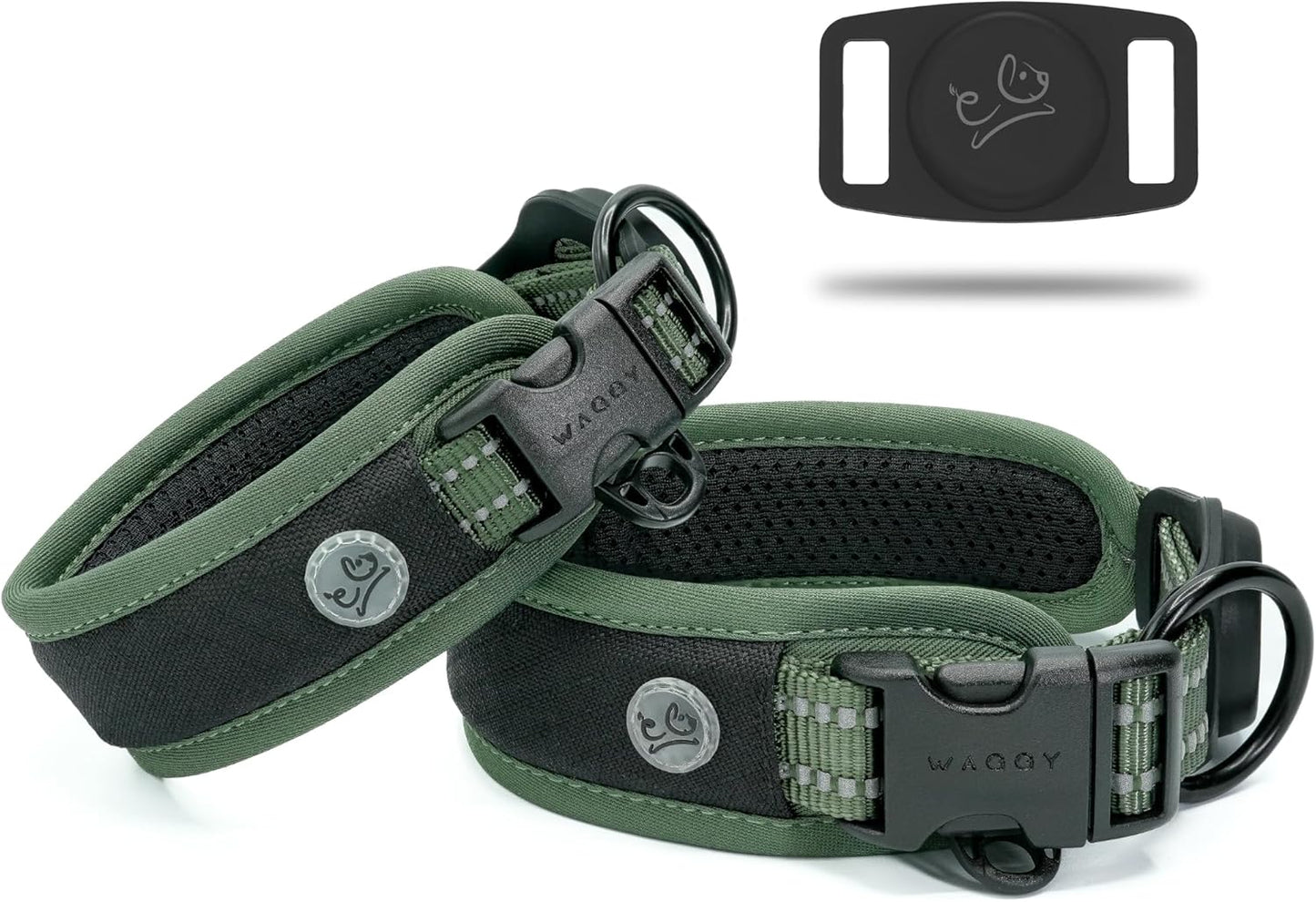 Premium AirTag Dog Collar - Aitag Dog Collar Holder – Reflective AirMesh Padded, Heavy-Duty Quick-Release Dog Collar, Adjustable Secure Fit - Small Medium Large Dogs (Green, XS)