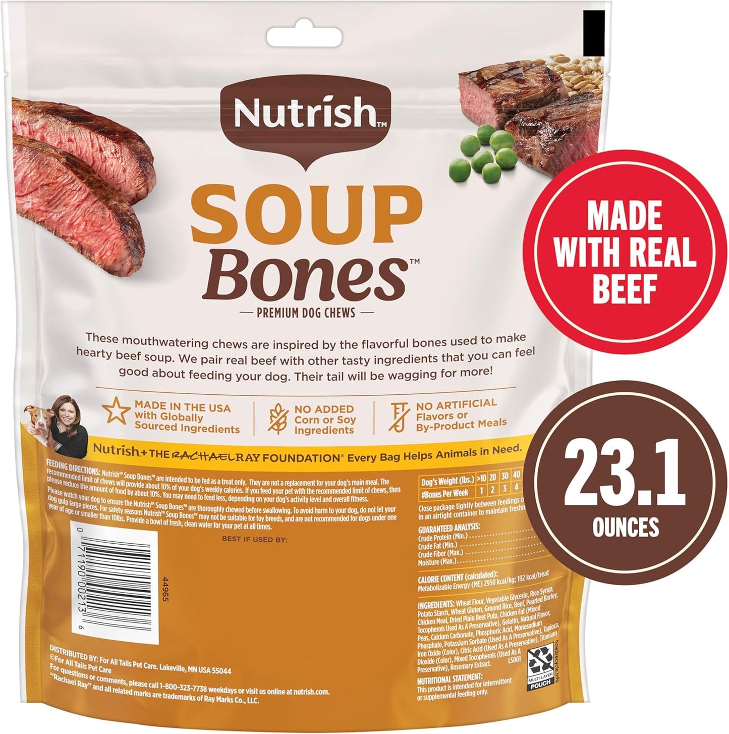 Nutrish Soup Bones Premium Dog Chews with Real Beef and Barley, 11 Chews, Packaging May Vary (Rachael Ray) (Pack of 2)