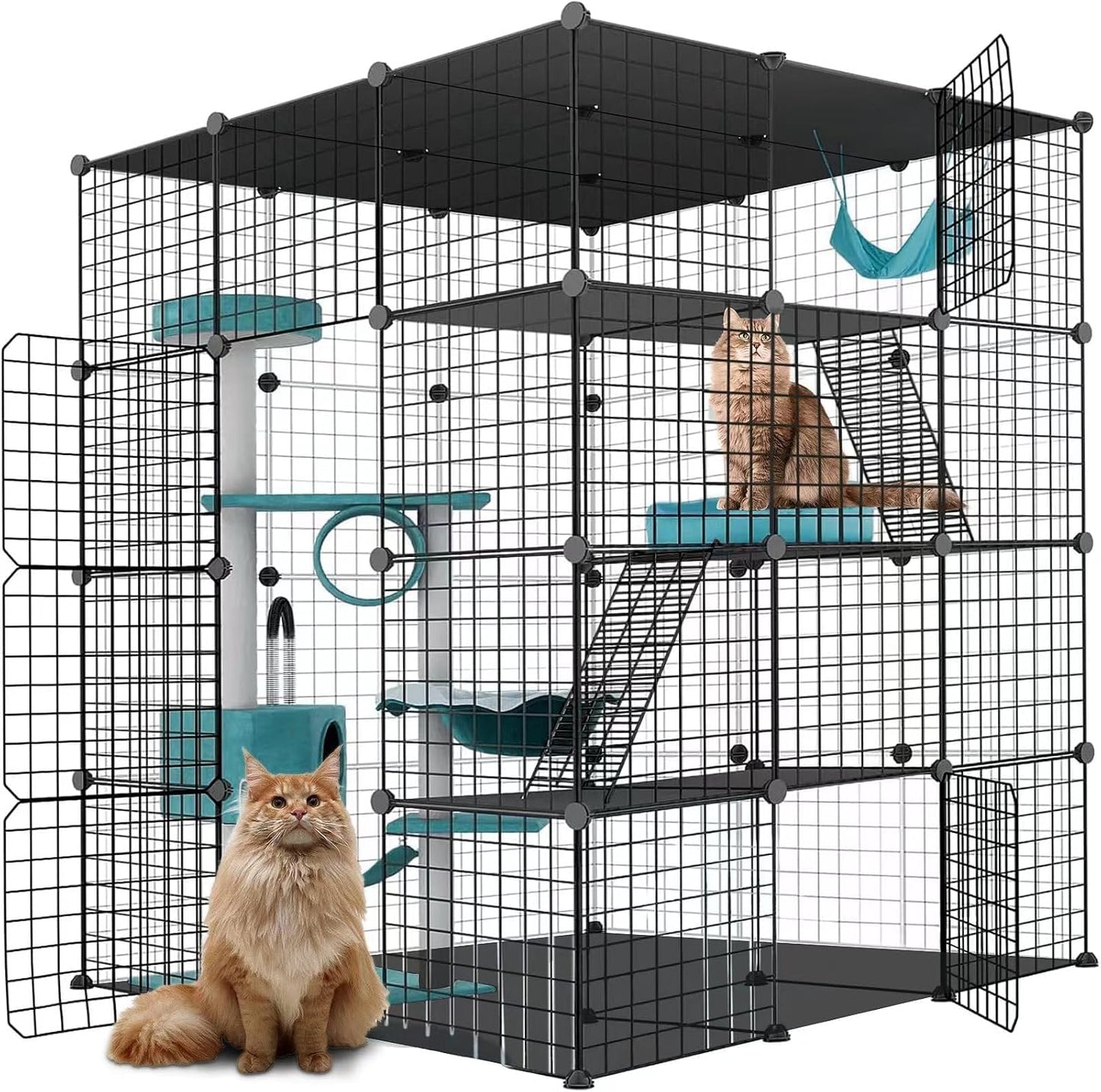 Large Cat Cage Enclosure Indoor DIY Cat Playpen Pet Home Small Animal House Detachable Metal Wire Kennels Crate Large Exercise Place Ideal for 1-4 Cat (Black, 41.3" Lx41.3 Wx55 H, 1)