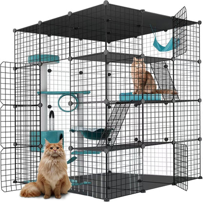 Large Cat Cage Enclosure Indoor DIY Cat Playpen Pet Home Small Animal House Detachable Metal Wire Kennels Crate Large Exercise Place Ideal for 1-4 Cat (Black, 41.3" Lx41.3 Wx55 H, 1)
