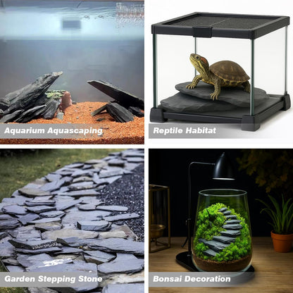 Unocho Aquarium Rocks 5lb Natural Slate Stone for Aquascaping Reptile Basking Platforms Terrariums Vivariums Paludariums Bonsai Miniature Fairy Gardens(2-4 inches)