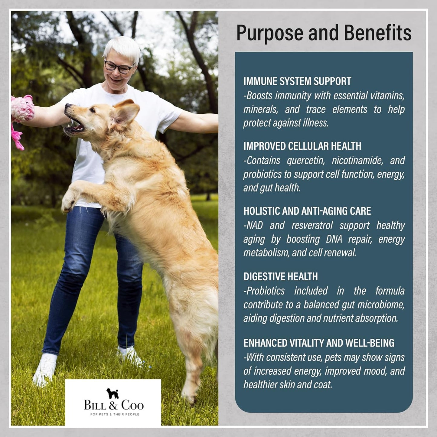 BILL & COO Complete Pet Wellness Bundle – Probiotic & Prebiotic Gut Support + NAD Immune Booster – Daily Digestive & Cellular Health Supplements for Dogs & Cats – Natural Powder Formula, 3-Pack