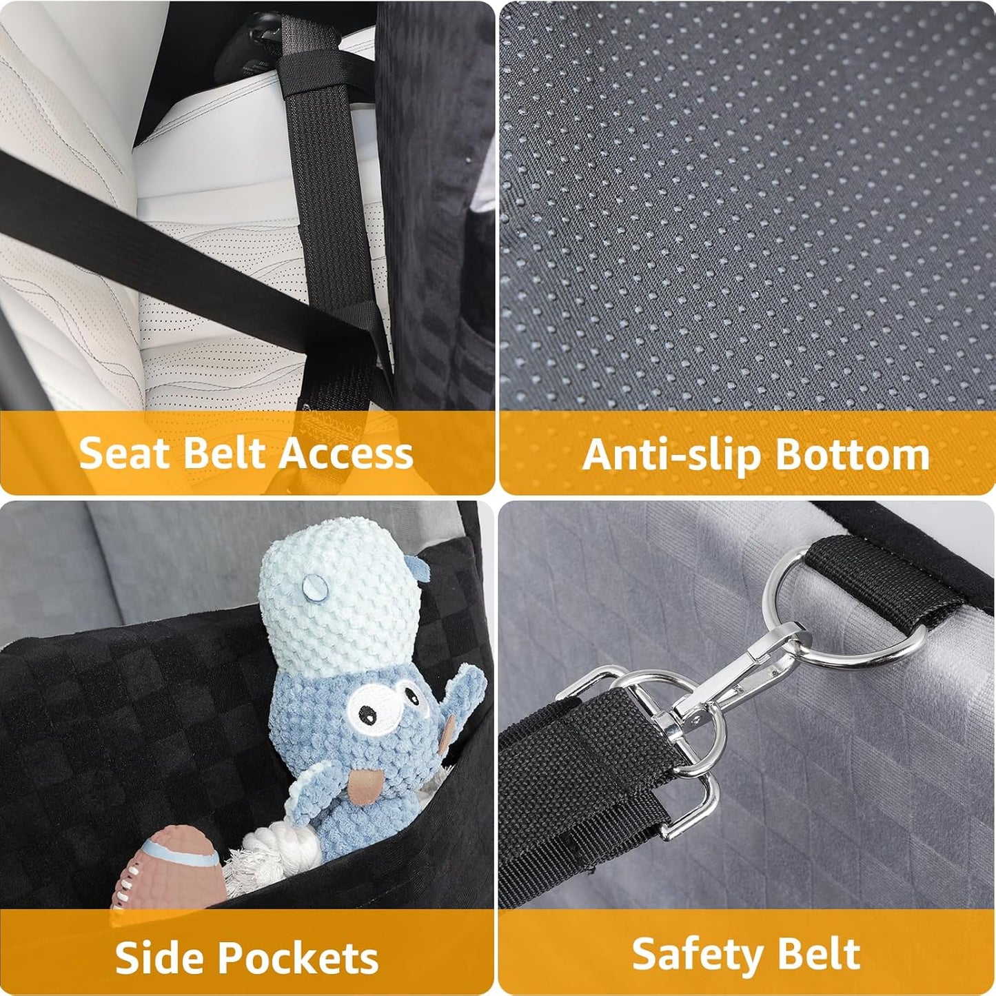 PETICON Waterproof Dog Car Seat for Small Medium Dogs, 6in Memory Foam Pet Booster Seat for Dogs up to 35 lbs with Pockets, Detachable Washable Pet Carseat with Y-Shape Safety Belt