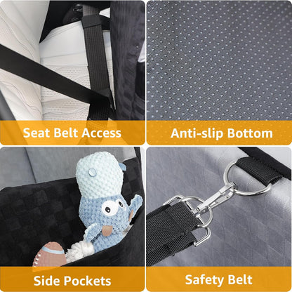 PETICON Waterproof Dog Car Seat for Small Medium Dogs, 6in Memory Foam Pet Booster Seat for Dogs up to 35 lbs with Pockets, Detachable Washable Pet Carseat with Y-Shape Safety Belt