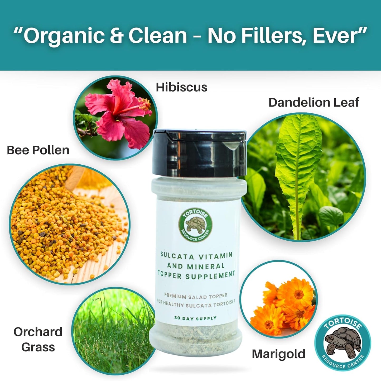 Sulcata Tortoise Calcium, Vitamin and Mineral Topper Supplement | Salad Topper for Baby Sulcata Tortoises | Promotes Health, Immunity and Strong Shell | 30-Day Supply in Easy to Use Shaker