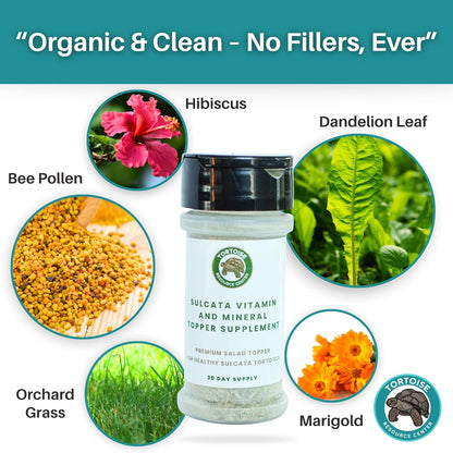 Sulcata Tortoise Calcium, Vitamin and Mineral Topper Supplement | Salad Topper for Baby Sulcata Tortoises | Promotes Health, Immunity and Strong Shell | 30-Day Supply in Easy to Use Shaker