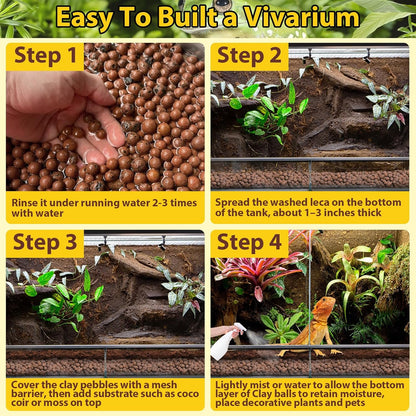 Legigo 4LBS Leca Balls Terrarium Substrate for Reptiles, Organic Lightweight Clay Pebbles Drainage Layer Substrate for Bioactive Terrarium, Expanded Clay Balls Hydro Balls for Reptiles Tank, Plants