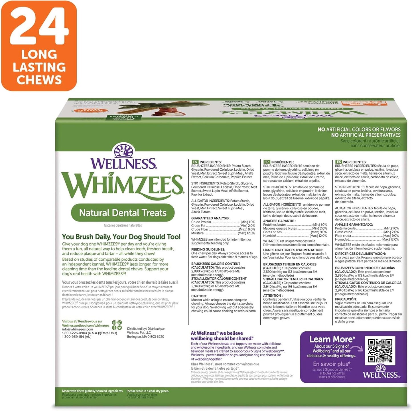 WHIMZEES Wellness Value Box Dog Dental Treats, Large Size, (24 Count)