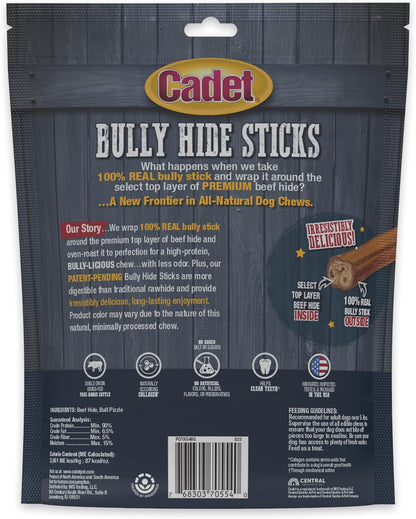 Cadet Bully Hide Sticks for Small Dogs, All-Natural Beef Pizzle, Limited-Ingredient Long-Lasting Dog Chews for Aggressive Chewers, 12 Count