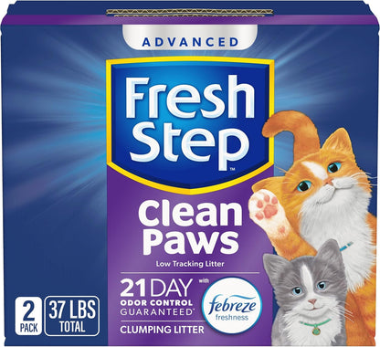 Fresh Step Clean Paws Cat Litter with Febreze Freshness, Advanced Multi Cat Low Tracking Clumping Litter, 37 lbs. (2 x 18.5 lb. Box)