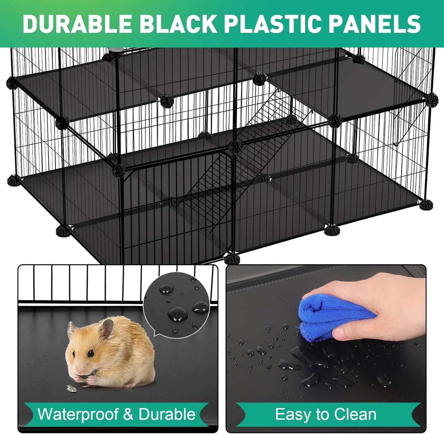 41 Panels Pet Playpen, 35.4" L x 23.6" W x 23.6" H Small Animal Playpen with 2 Doors, C&C Cage for Guinea Pigs,Rabbit,Bunny,Hedgehogs, Puppy Play Pen Indoor Outdoor, Two-Story Chicken Play Pen
