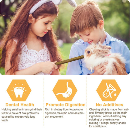 52Pcs Rabbit Chew Sticks, Guinea Pig Toys, Natural Timothy Grass Molar Teeth Stick, Mixing Flowers, Roses, Calendula and Forget Me Not, Small Animals Treats