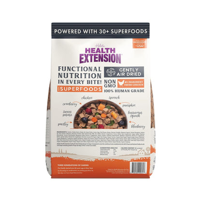 Health Extension Gently Air Dried Chicken Dog Food, (2lb, 907 g) – Complete & Balanced with 85% Animal Protein and 30+ Superfoods for All Life Stages