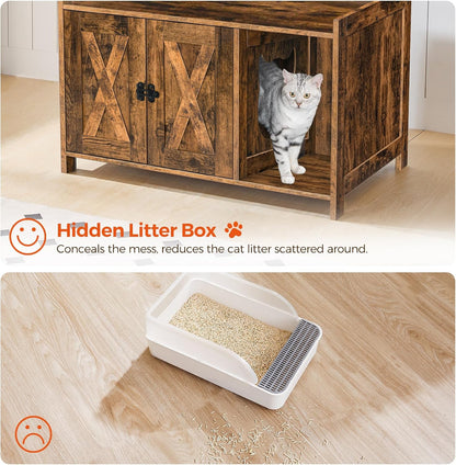 31.5" Cat Litter Box Enclosure and 31.5" Dog Crate Furniture Bundle, Hidden Litter Box Furniture with Divider, Heavy Duty Dog Kennel for Small Dogs, Indoor Pet House, CWHR2501Z-DCHR8001