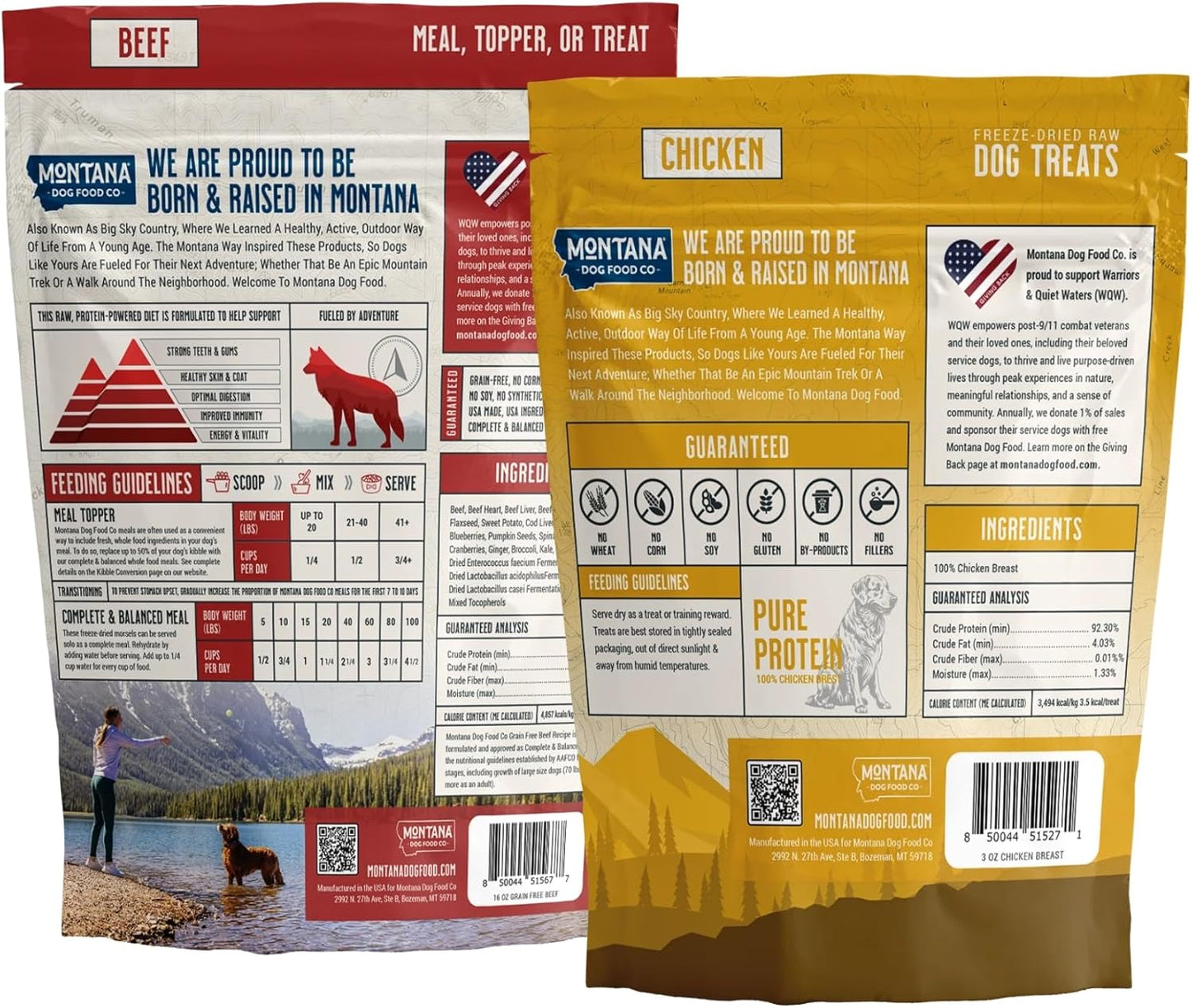 Beef Dog Food and Chicken Dog Treat Adventure Fuel Bundle - 16 oz Freeze-Dried Raw Food with Single Ingredient Training Snacks