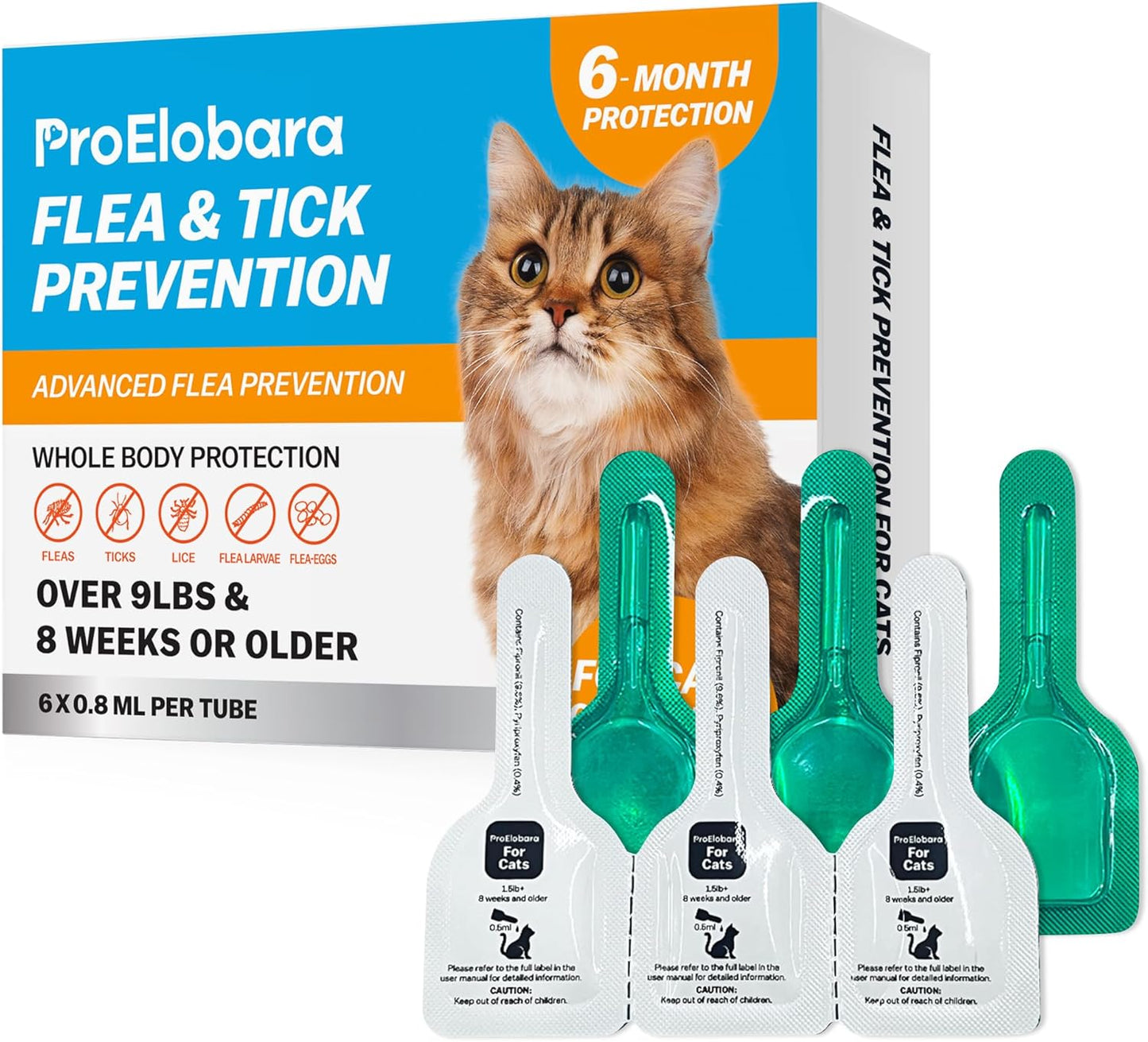 Topical Flea and Tick for Large Cats: Waterproof Topical Cat Flea and Tick – Fast-Acting & Long-Lasting at Home Control for Cats Over 9 lbs and 8 Weeks or Older – 6-Dose Supply