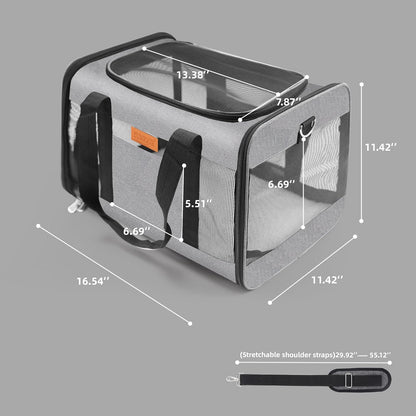 YUNIQUE Soft-Sided Cat & Dog Carrier for Pets Up to 15 Lbs, Airline Approved Collapsible Travel Puppy Carrier with Lightweight Fabric Design (Grey)