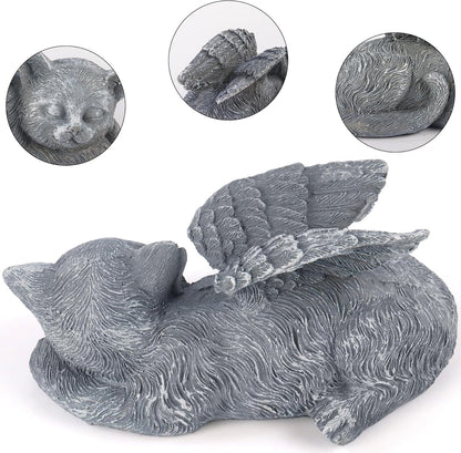 Small Angel Cat Memorial Stones Statue 4.7x1.5x2.4in, Peaceful Sleeping Cat Angel Statue for Garden, Pet Grave Markers, Loss of Pet Sympathy Gift (Gray)