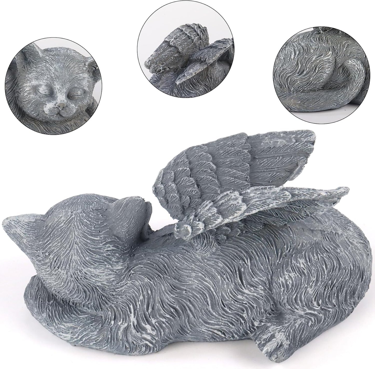 Small Angel Cat Memorial Stones Statue 4.7x1.5x2.4in, Peaceful Sleeping Cat Angel Statue for Garden, Pet Grave Markers, Loss of Pet Sympathy Gift (Gray)