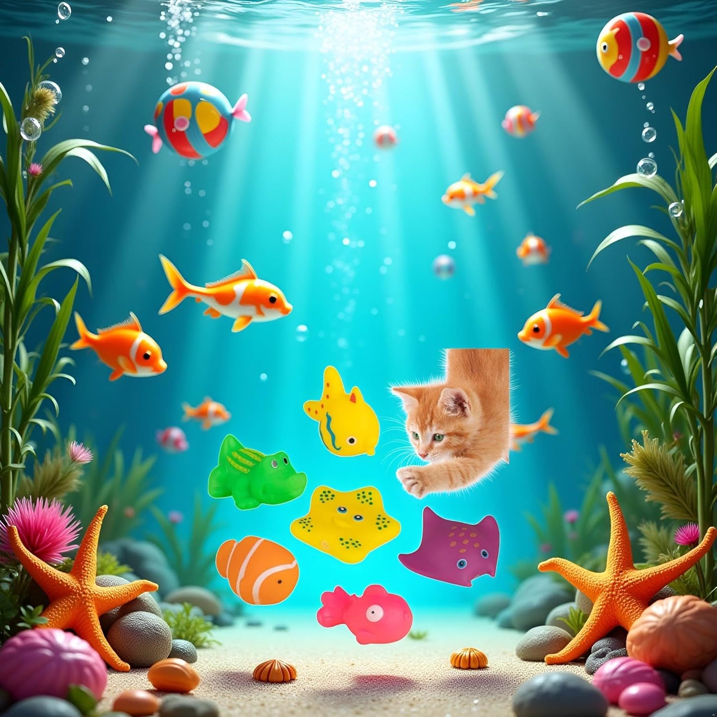 6 Pcs Pool Cat Interactive Toy, Cat Pool Toys, Floating Water Toy, Pet Kitten Swimming Bathing Fish Toy,Bath Toys, Sensory, Cats for Endless