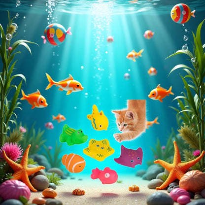 6 Pcs Pool Cat Interactive Toy, Cat Pool Toys, Floating Water Toy, Pet Kitten Swimming Bathing Fish Toy,Bath Toys, Sensory, Cats for Endless