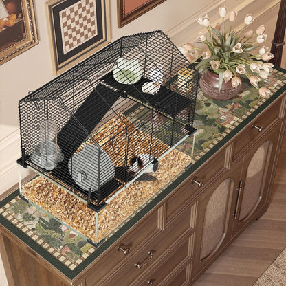 Spacious 3-Tier Hamster Cage for Small Animals – Deep Tempered Glass Bottom, Running Wheel, Water Bottle & Food Bowl – Transparent Habitat for Syrian, Dwarf Hamsters, Gerbils, Mice, Rats, Chinchillas,