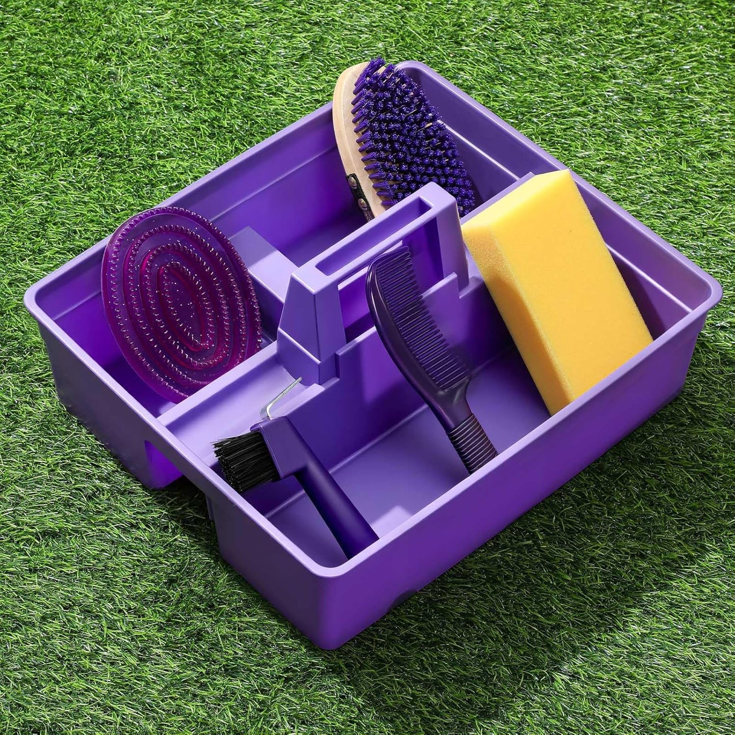 Abbylike 6 Pieces Horse Grooming Tote Kit Plastic Storage Grooming Bag for Horses Durable Tote Tack Box Organizer with Handle Horse Brush Sets Cleaning Caddy Supplies (Purple)