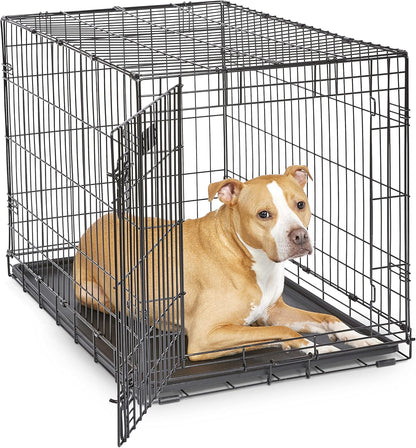 MidWest Homes for Pets 36-Inch iCrate Folding Dog Crate with Divider Panel, Leak-Proof Tray & Secure Latches – Metal Wire Kennel for Medium Large Breeds – Portable, Durable & Easy to Assemble