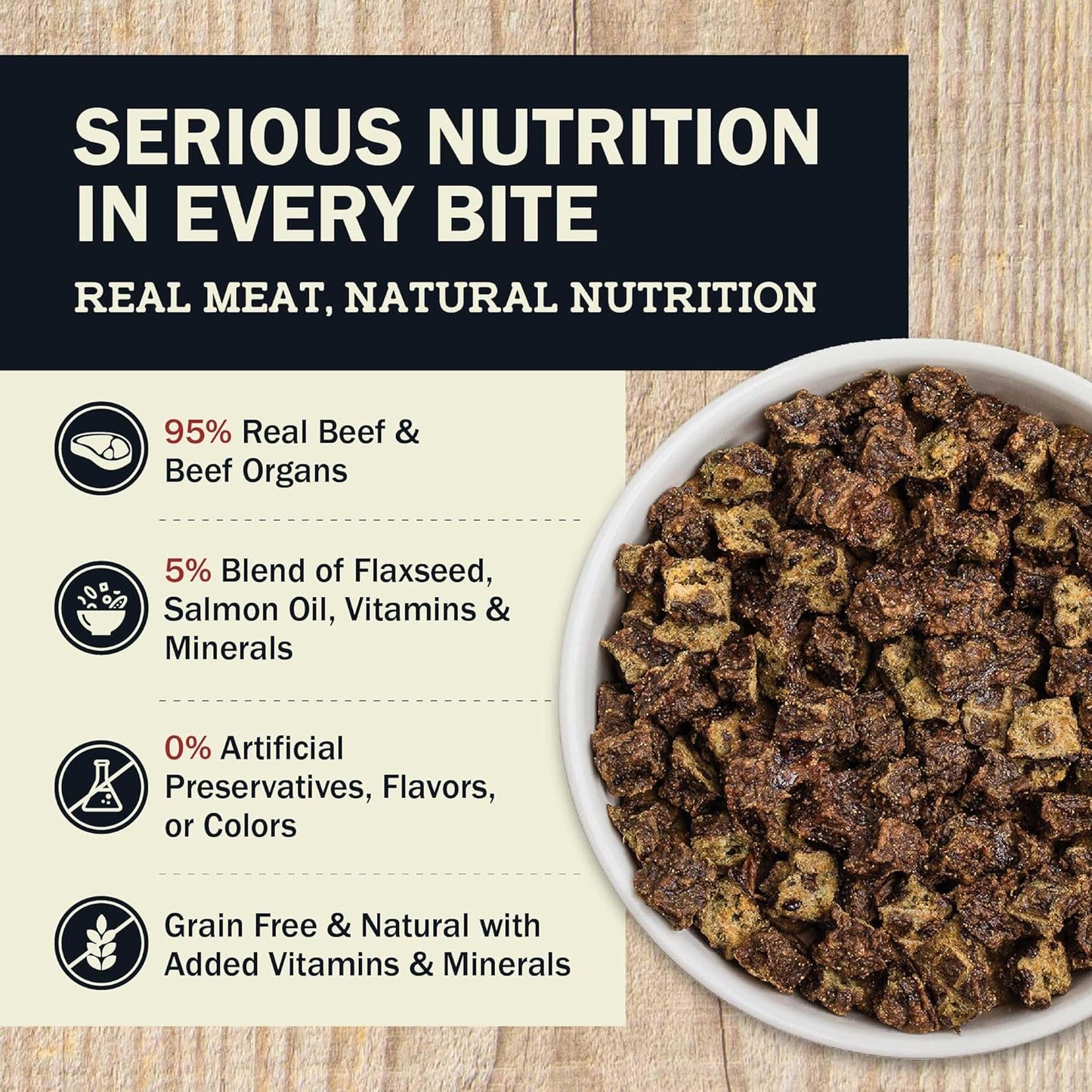 Redbarn Powerfood Air Dried Dog Food - 95% Beef & Beef Organs - High Protein Grain-Free Non-GMO Premium Dry Full Feed or Topper Made in USA with Omega 3 Salmon Oil Flaxseed - 2lb