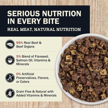 Redbarn Powerfood Air Dried Dog Food - 95% Beef & Beef Organs - High Protein Grain-Free Non-GMO Premium Dry Full Feed or Topper Made in USA with Omega 3 Salmon Oil Flaxseed - 2lb