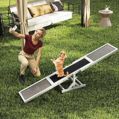 PETSITE Wooden Dog Agility Seesaw, Dog Exercise & Play Set, Outdoor Run Game Toy, Climbing Platform Balance Training Equipment, Weatherproof Pet Supplies for Backyard Obstacle Courses (White)