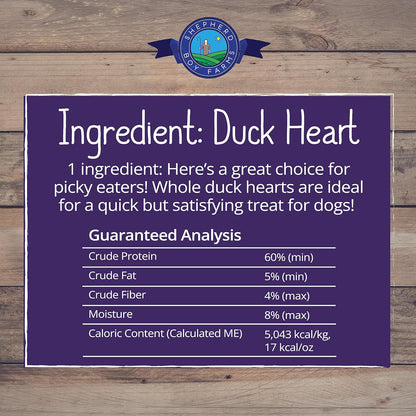Shepherd Boy Farms Freeze Dried Dog and Cat Treats, Duck Heart, All Natural Freeze-Dried Dog Treat & Snack, Made in USA, High in Protein, Essential Nutrition of Raw Food, Single Ingredient 3oz