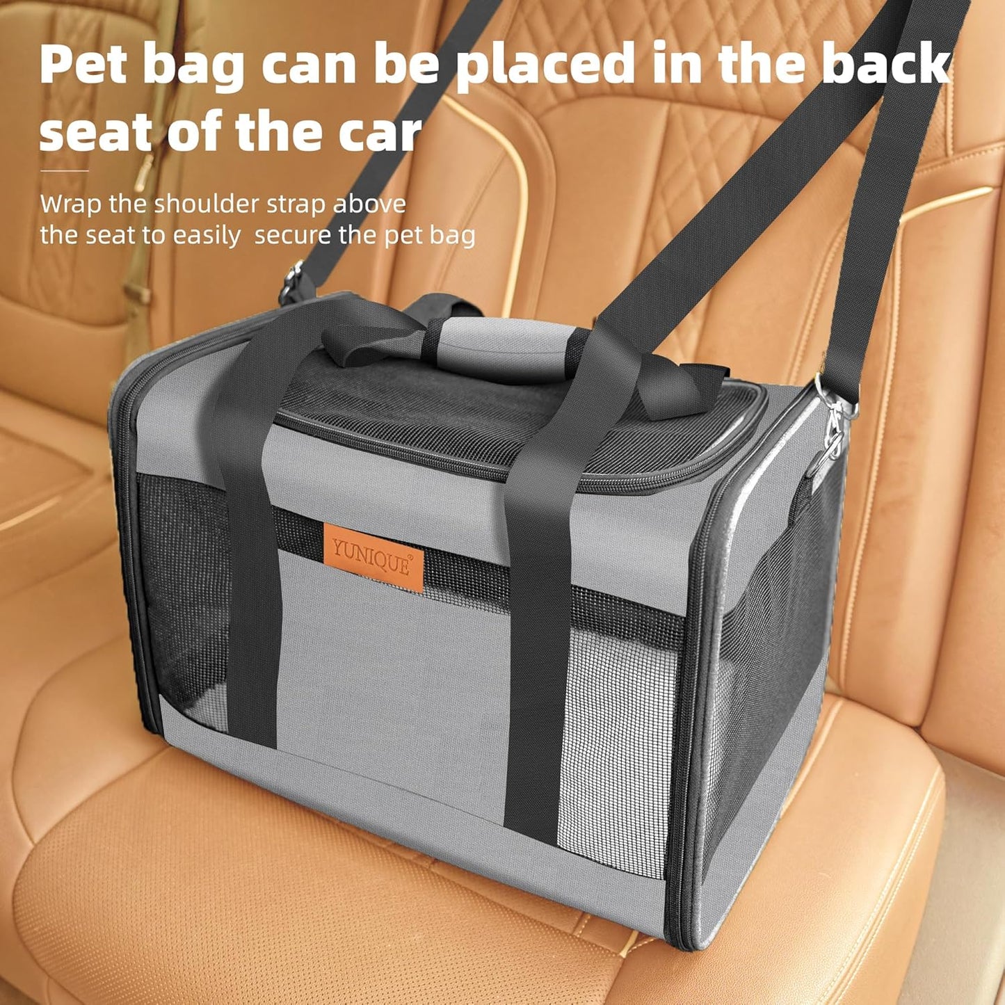 YUNIQUE Soft-Sided Cat & Dog Carrier for Pets Up to 15 Lbs, Airline Approved Collapsible Travel Puppy Carrier with Lightweight Fabric Design (Grey)