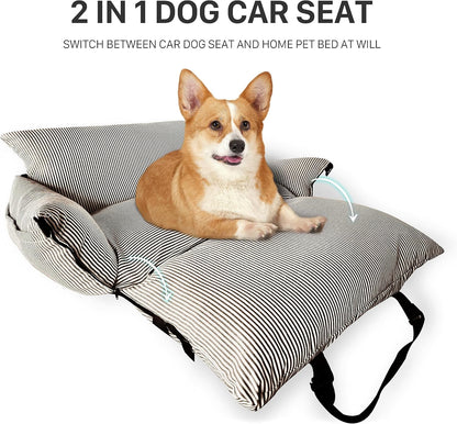 Dog Car Seat for Large/Medium Dogs Under 60 lbs Cats 2 in 1 Booster Seats Dog Bed for Car and Home Safety Travel Carrier with Pockets, Brown Stripes, 30''x 21''x 16"