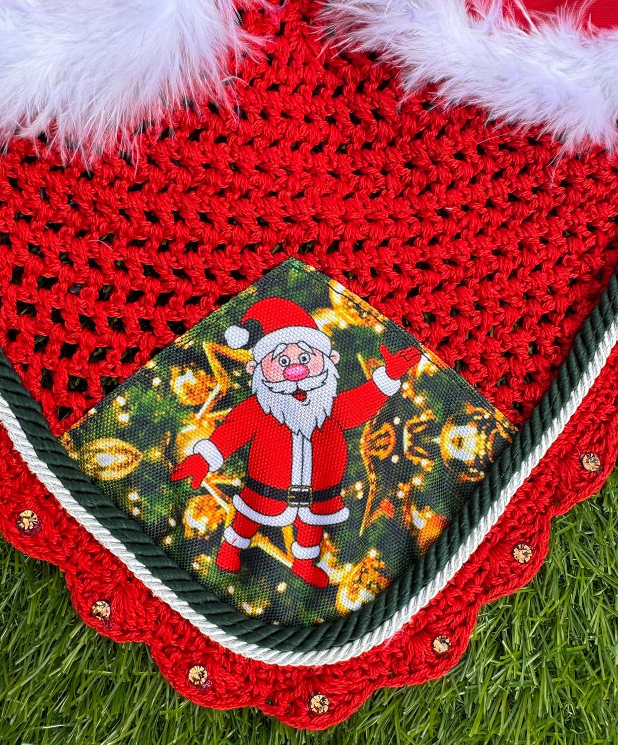 Horse Ear Bonnet Santa Claus Double Hats Fly Hood Ear Net Fly Veil Gift for A Christmas Equestrian Tack Equine (Printing, Cob)