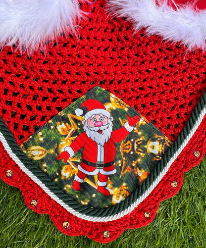 Horse Ear Bonnet Santa Claus Double Hats Fly Hood Ear Net Fly Veil Gift for A Christmas Equestrian Tack Equine (Printing, Cob)