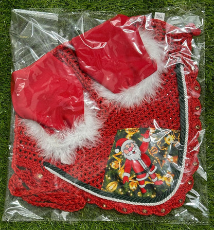 Horse Ear Bonnet Santa Claus Double Hats Fly Hood Ear Net Fly Veil Gift for A Christmas Equestrian Tack Equine (Printing, Cob)