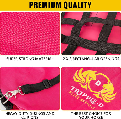 Tripple-D Horse Supplies top Loading Slow Feeder hay Bag, Equipment for Horses & Goats, Durable Strong Material and Nylon Feed net, Holds hay Bales securely, Reduces hay Waste, Nice feeders Storage